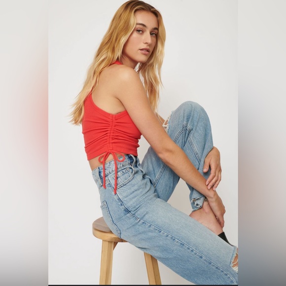 Dynamite BEIGE Cropped Drawstring Rib Tank Top Size Medium - Picture 2 of 8